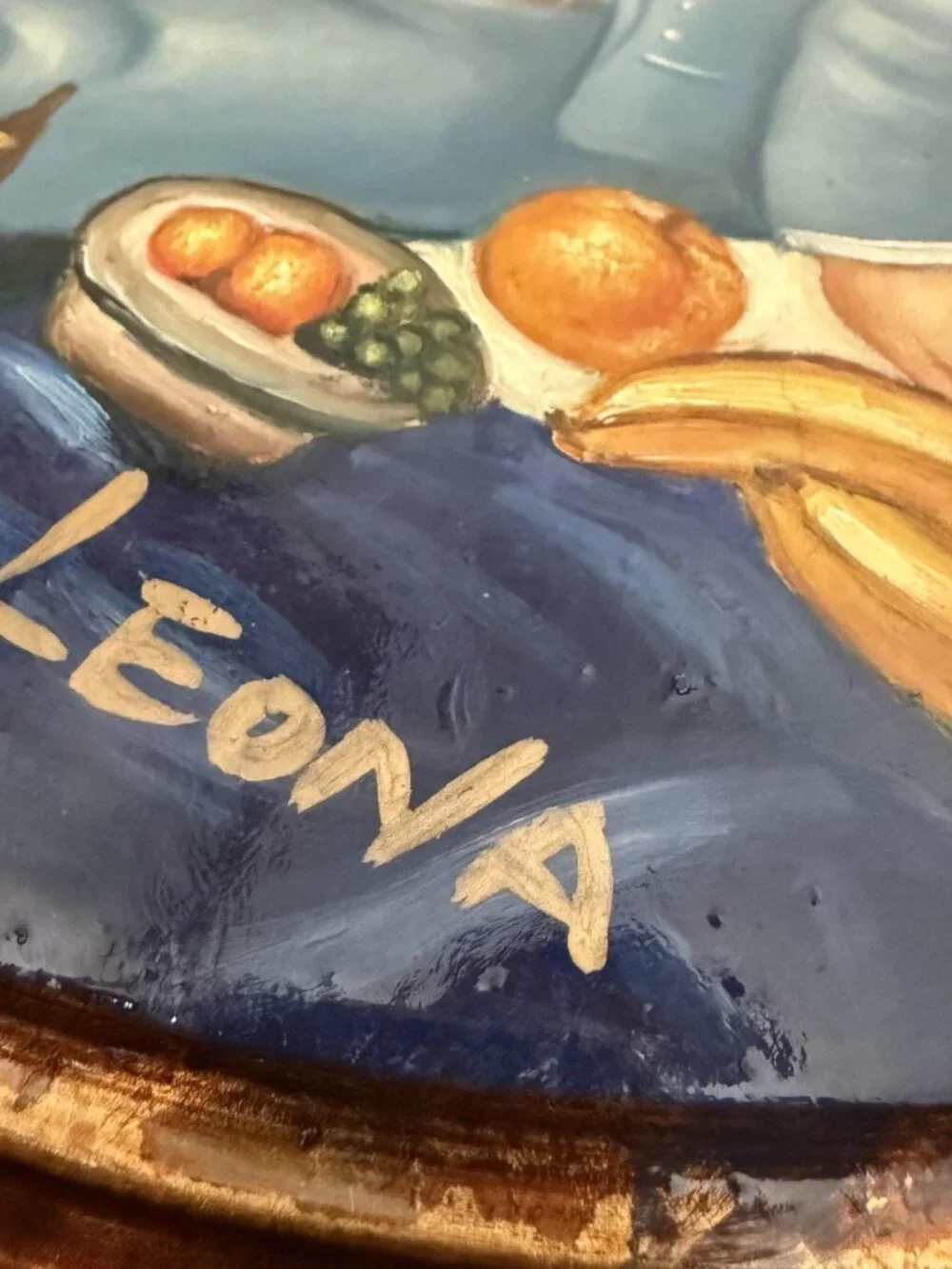 Botero Style Picnic Hand Painted Oil Painting Mid-Century Artwork (Signed Leona)